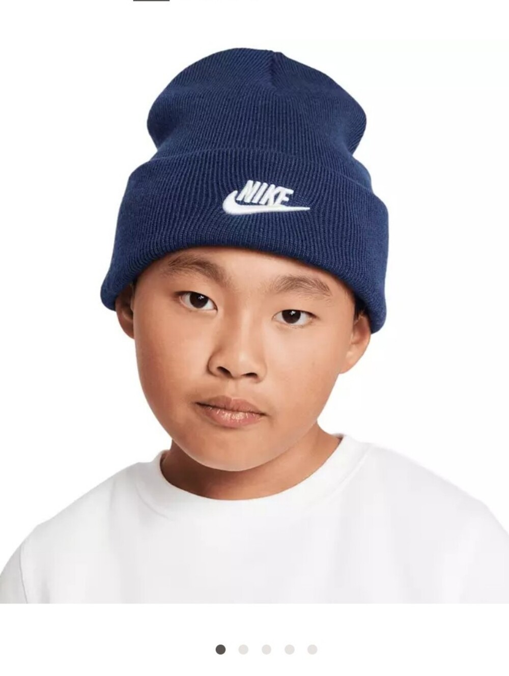 NWT Nike Kids Dark Blue Knit Cuffed Beanie with White Logo